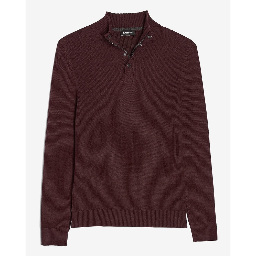 Express Solid Mock Neck Snap Zip Merlot Sweater - image 4